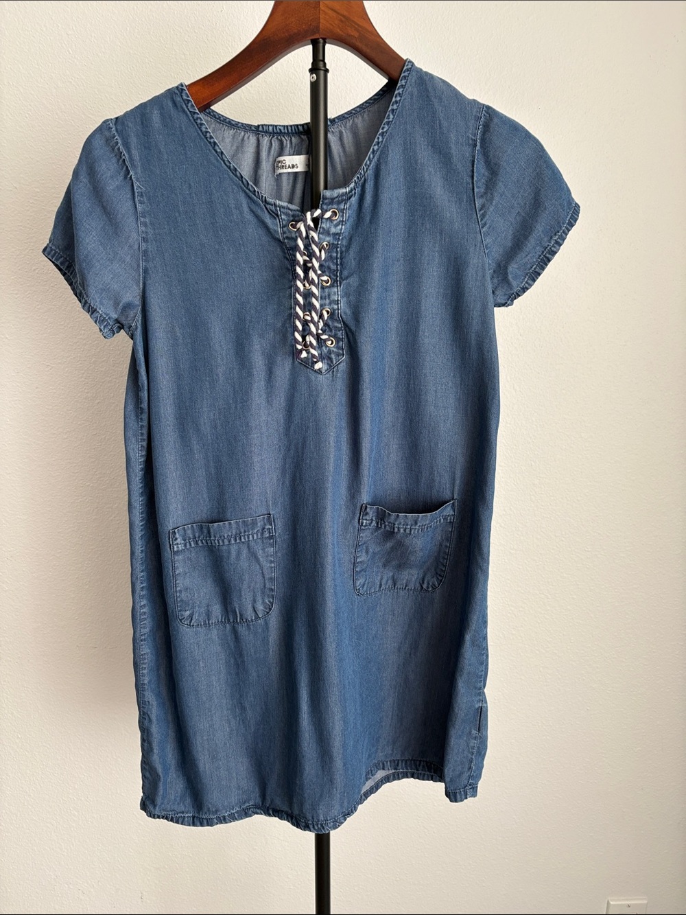 Epic Threads girls Denim-Look Lace-Up Tunic in Blue XL
